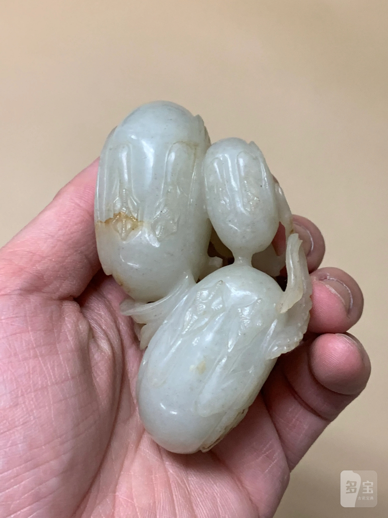 清 白玉荷花鸳鸯如意摆件 - 图7
